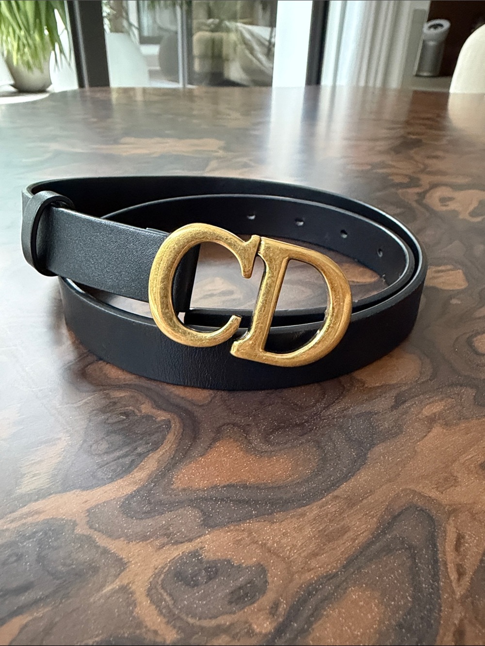 Dior Black Leather Belt with Gold CD Buckle 75